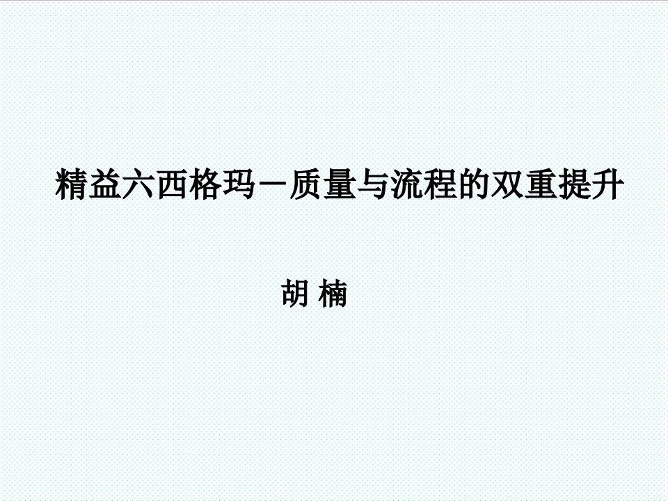 流程管理-胡楠精益六西格玛——质量与流程管理的双重提升