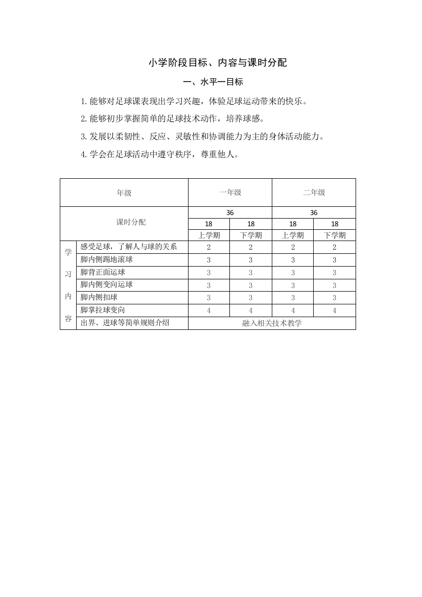 各学段目标内容与课时分配