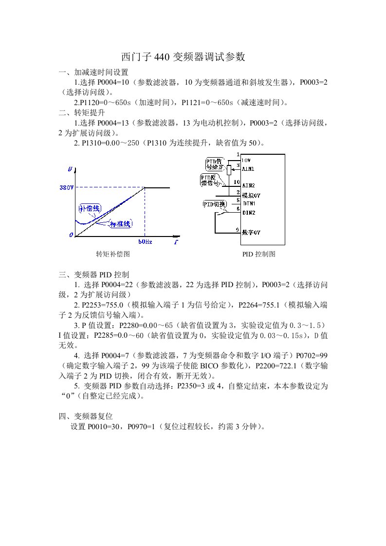 西门子440变频器参数设置