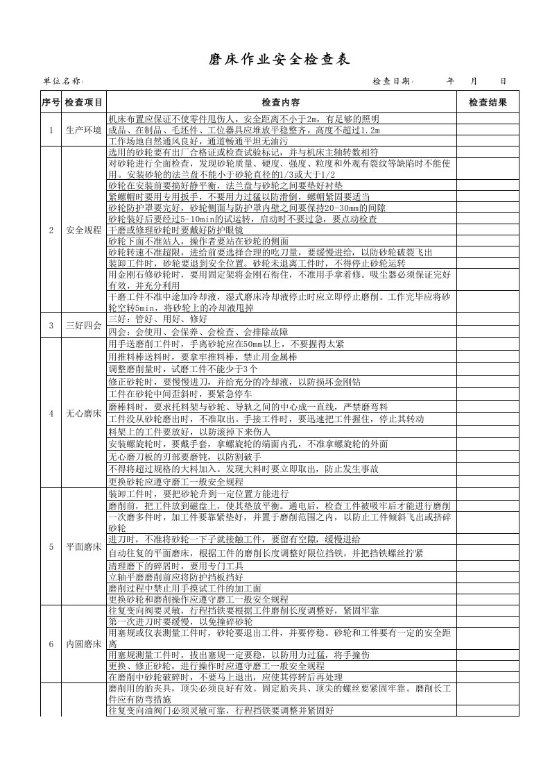 4磨床作业安全检查表