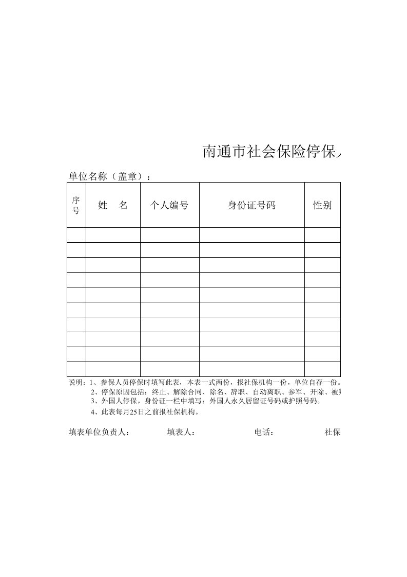 南通市社会保险停保人员花名册