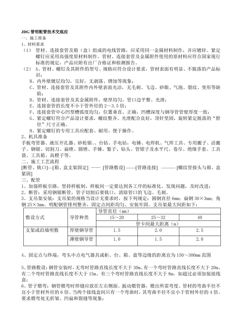 JDG管明配管技术交底