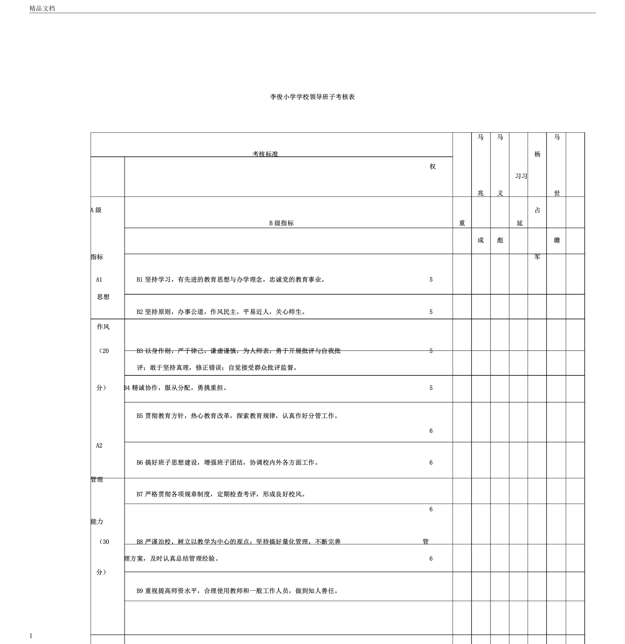 学校领导班子考核评价表word