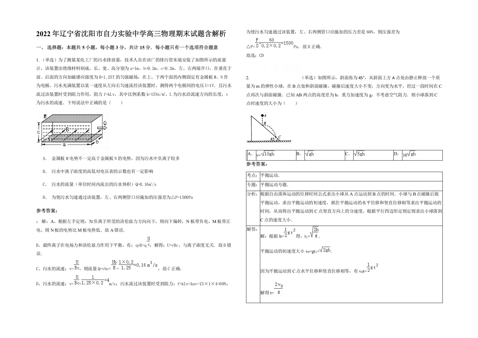 2022年辽宁省沈阳市自力实验中学高三物理期末试题含解析