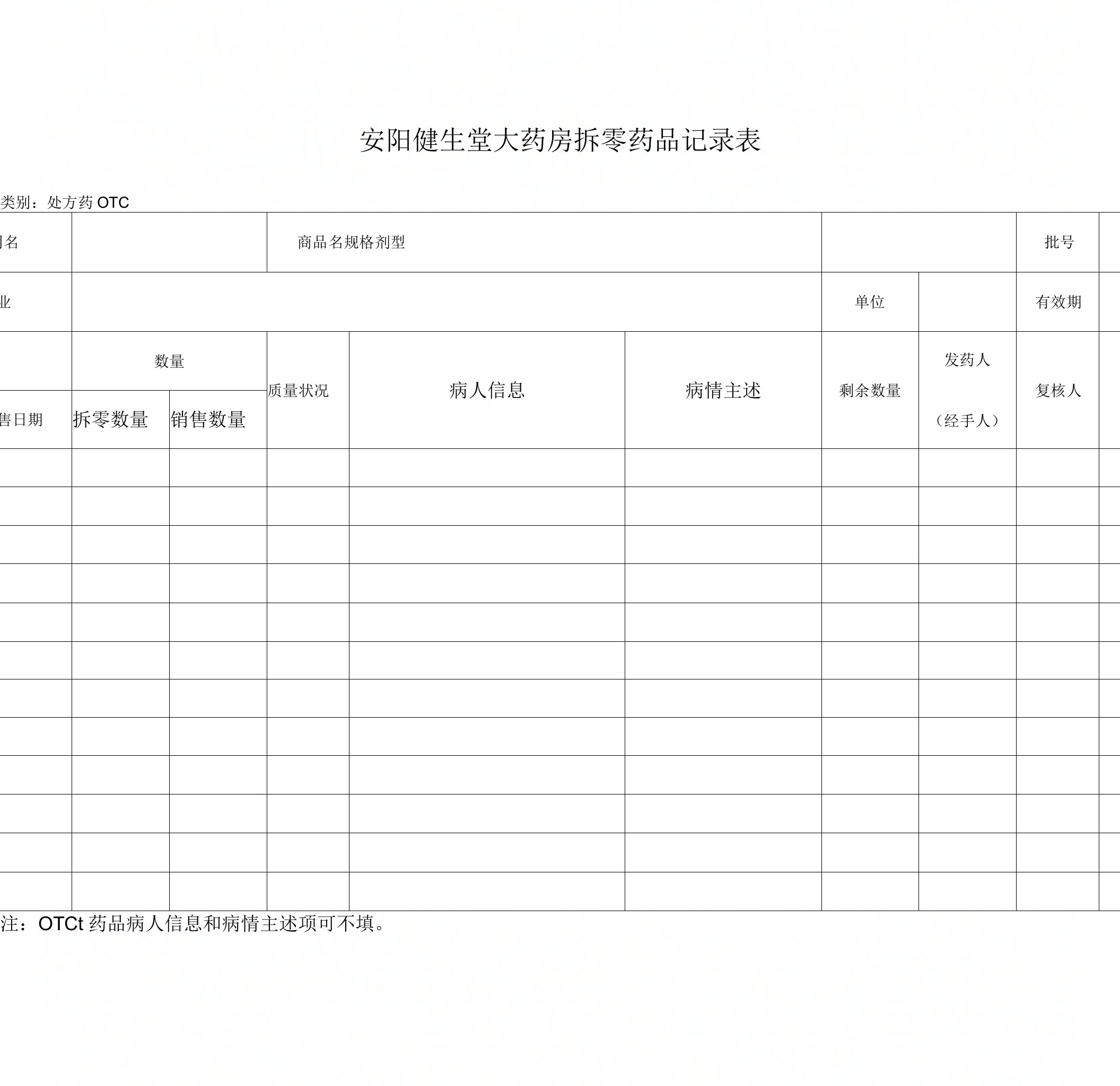 药店拆零药品记录表