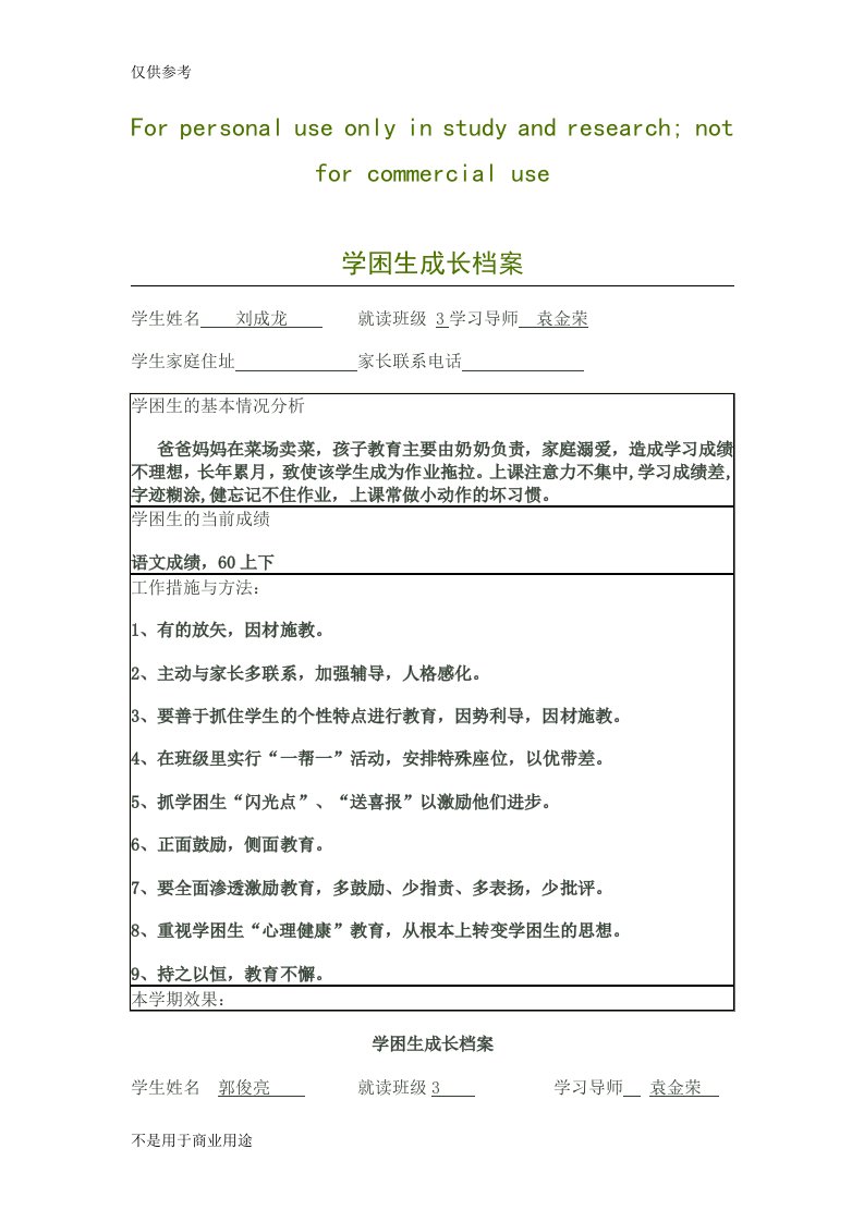 学困生成长档案