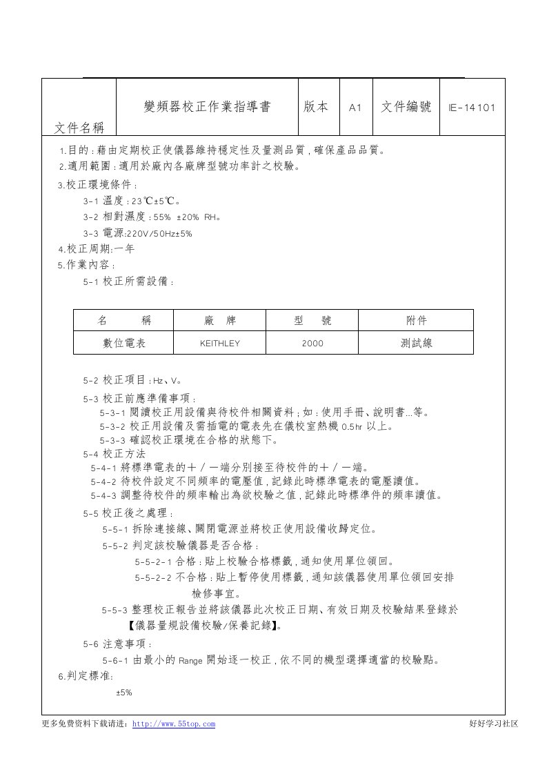 【管理精品】變頻器校正作業指導書