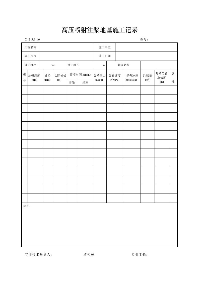 高压喷射注浆地基施工记录