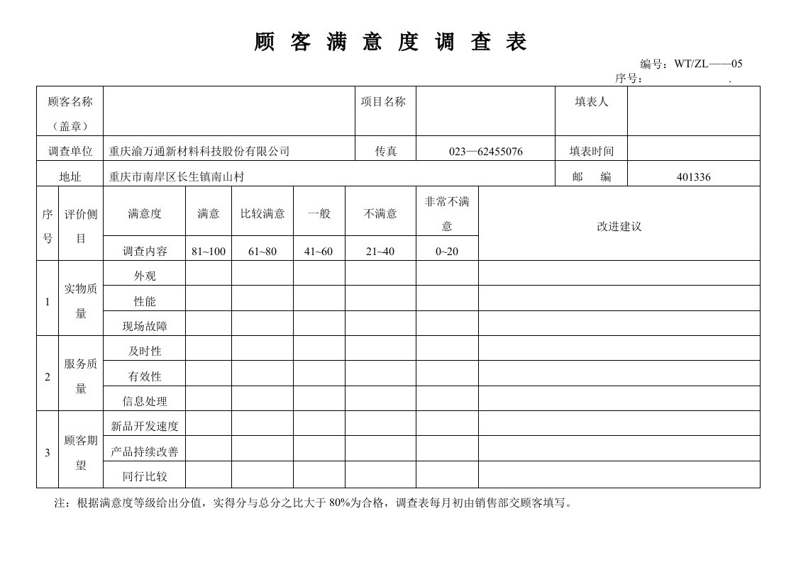 顾客满意度调查表