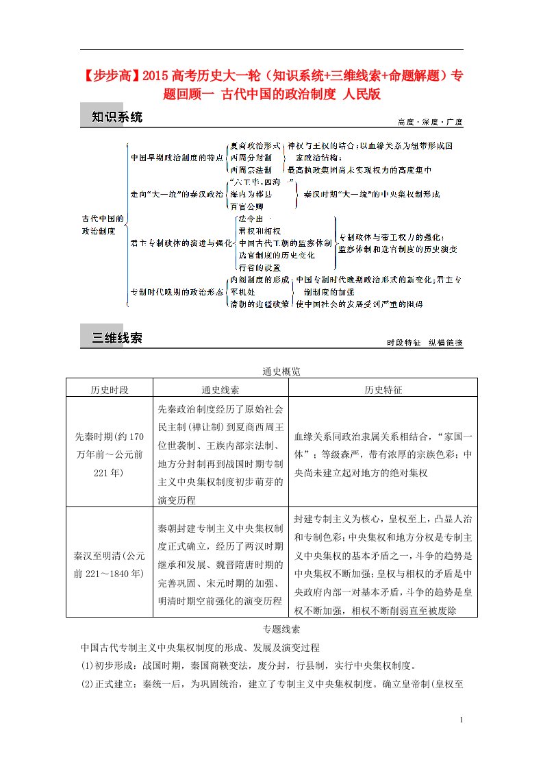 高考历史大一轮（知识系统