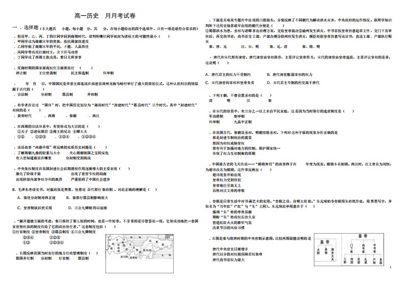 2020年最新高一历史月考试卷及答案