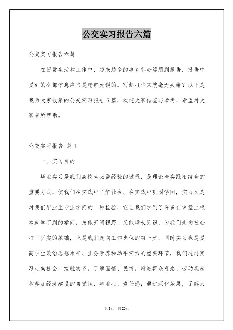 公交实习报告六篇