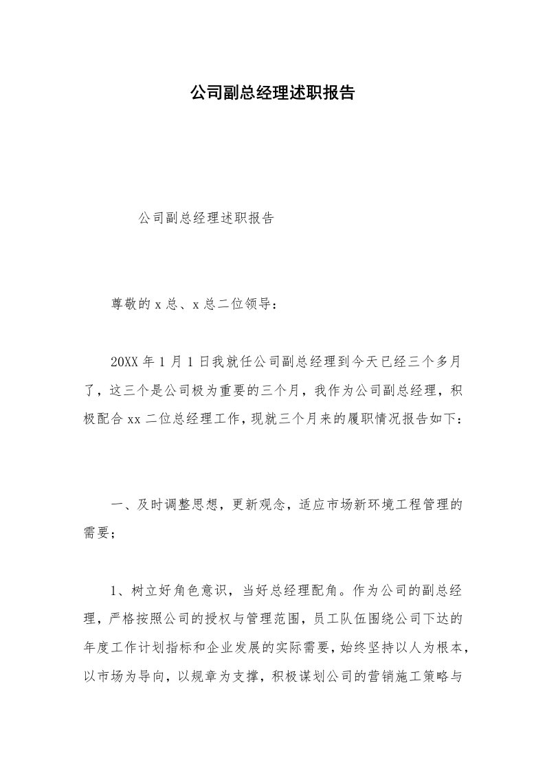 公司副总经理述职报告