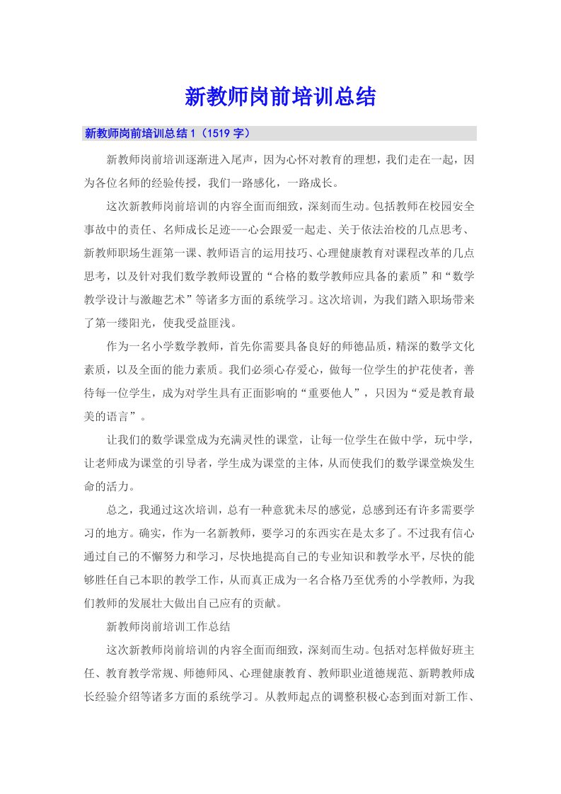 新教师岗前培训总结