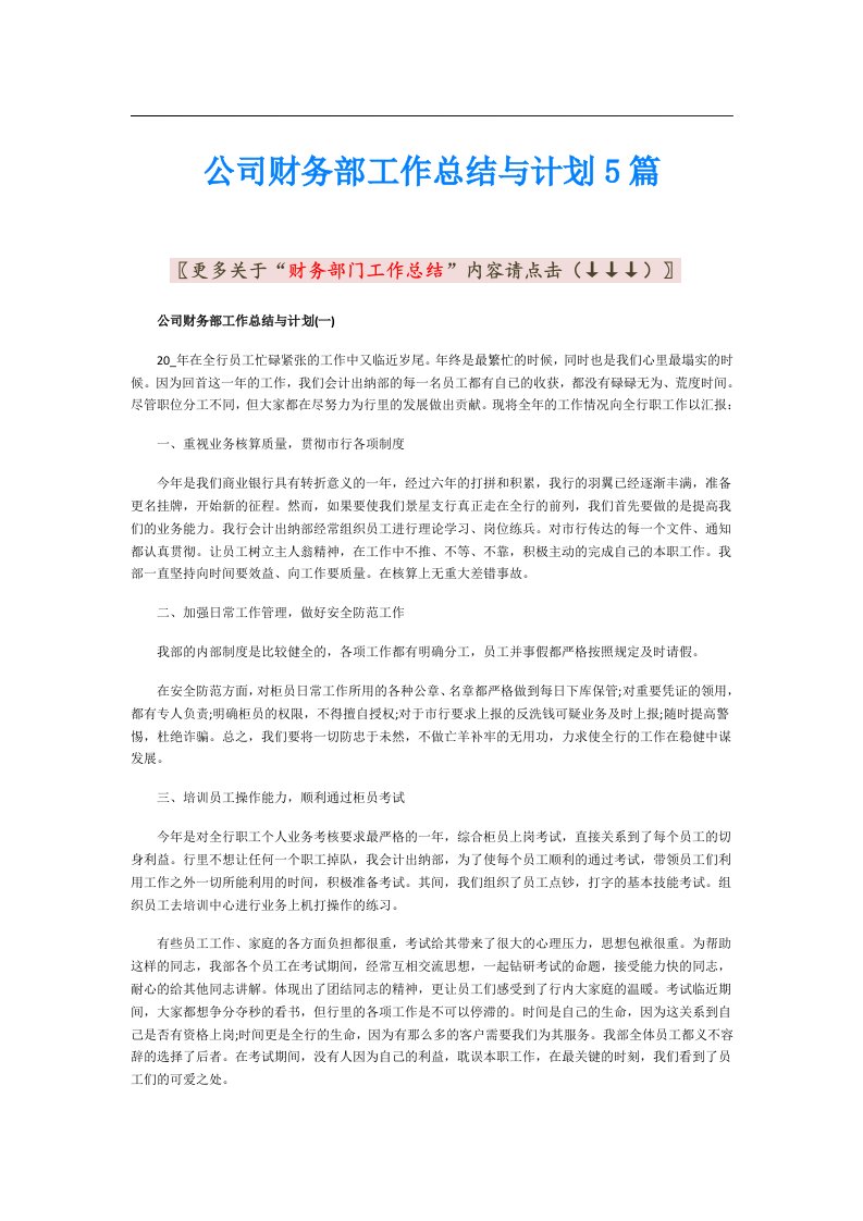 公司财务部工作总结与计划5篇