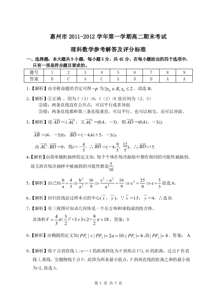 【小学中学教育精选】惠州市2011—2012学年度第一学期期末考试参考解答