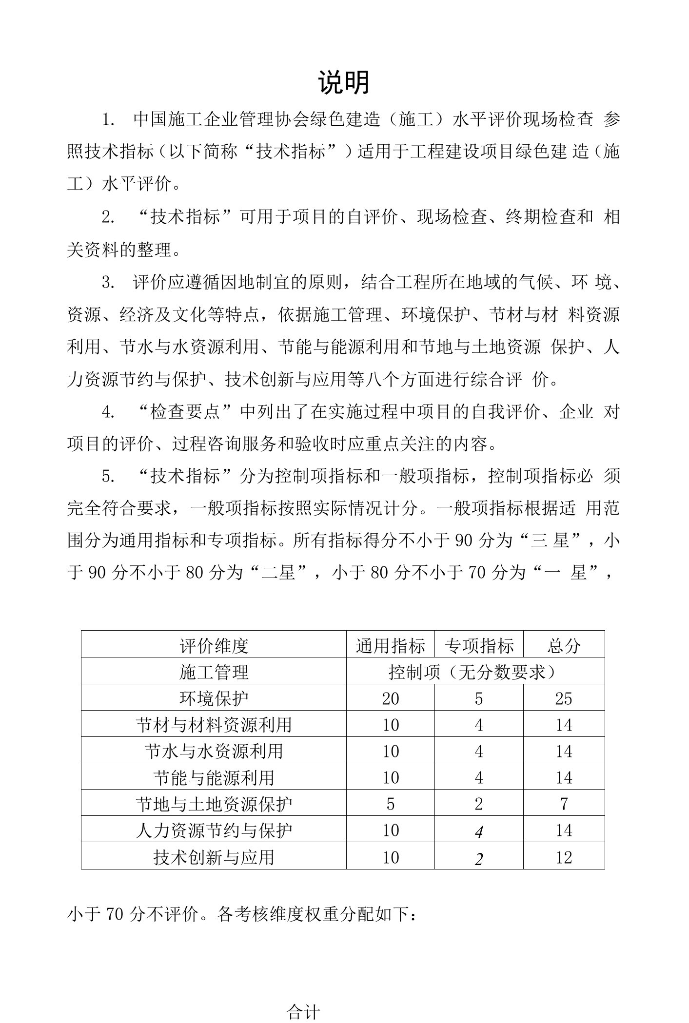 绿色建造施工水平评价技术指标(自评版)