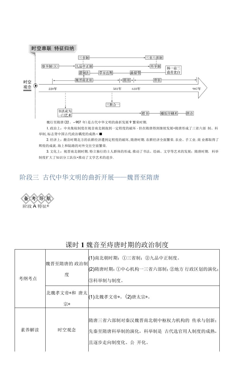 高考历史新设计大一轮通史人教版讲义阶段三古代中华文明的曲折发展课时1