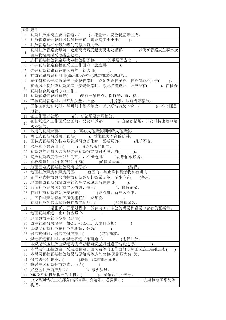 瓦斯抽放工（煤矿工种考试题库）