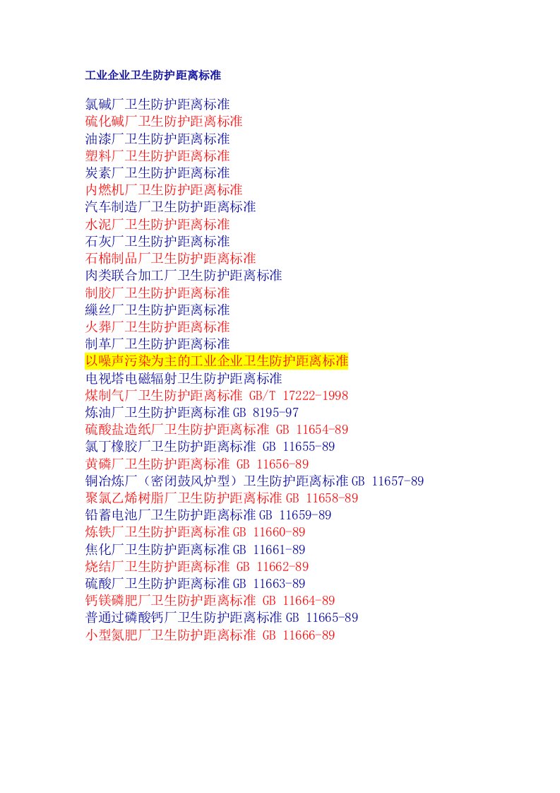 工业企业卫生防护距离标准-32类企业