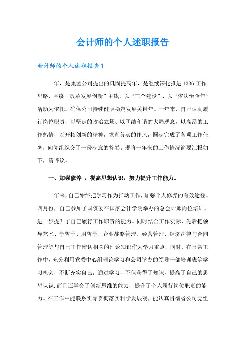 会计师的个人述职报告