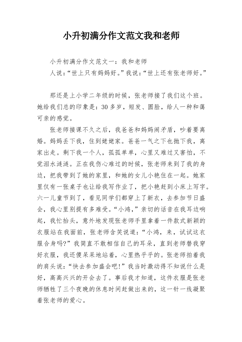 小升初满分作文范文我和老师