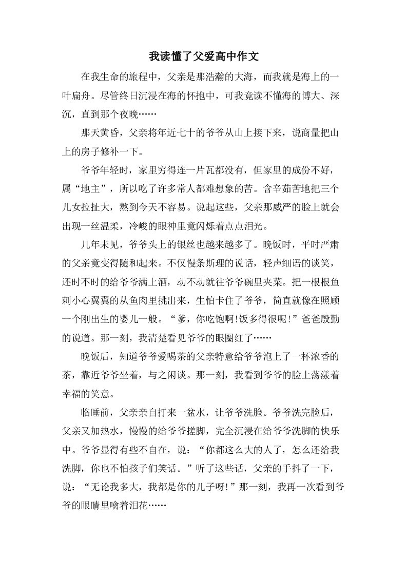 我读懂了父爱高中作文