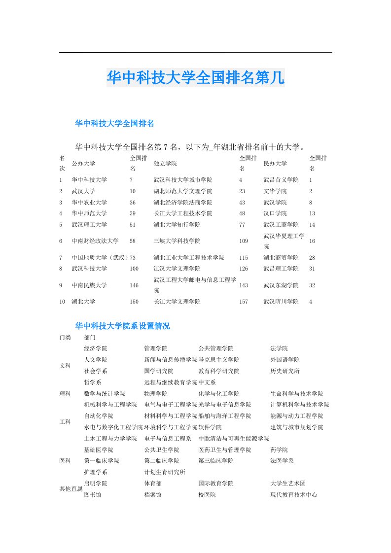 华中科技大学全国排名第几