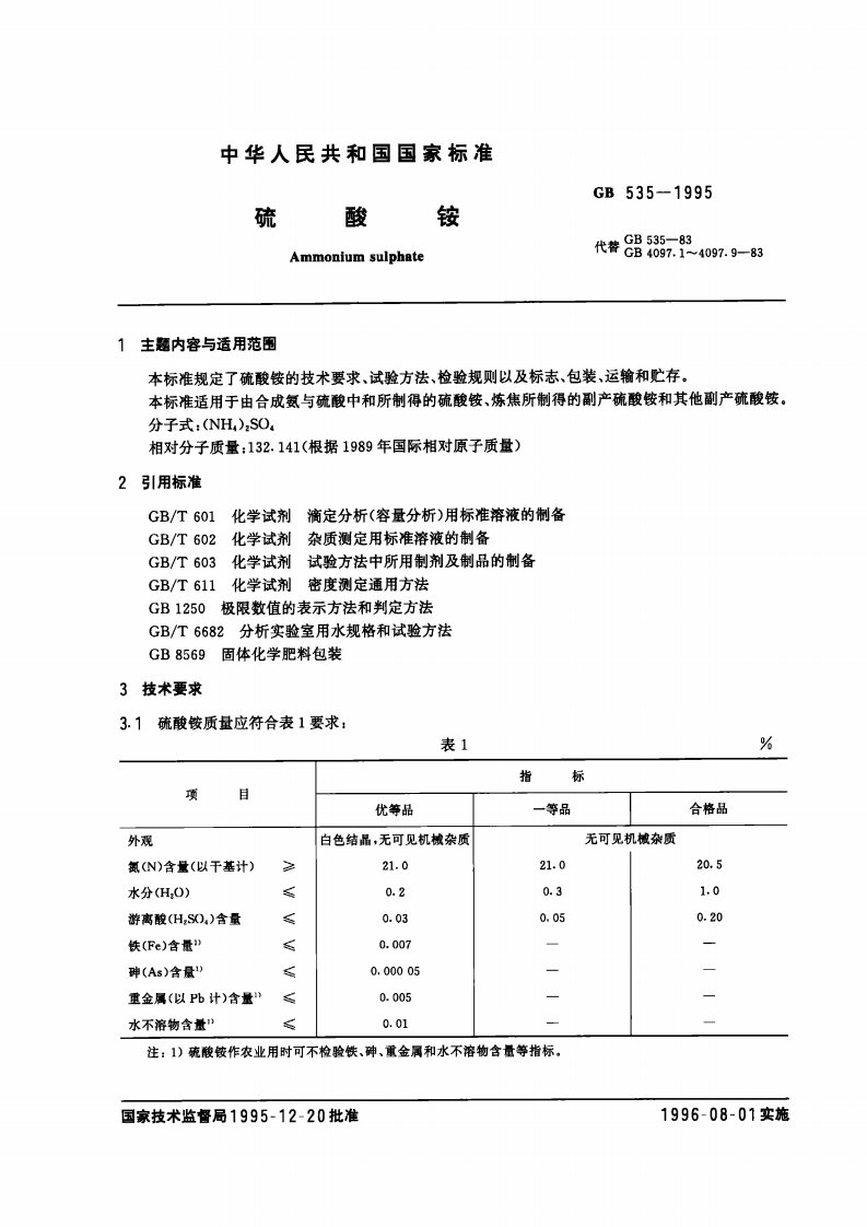 GB535-95硫酸铵