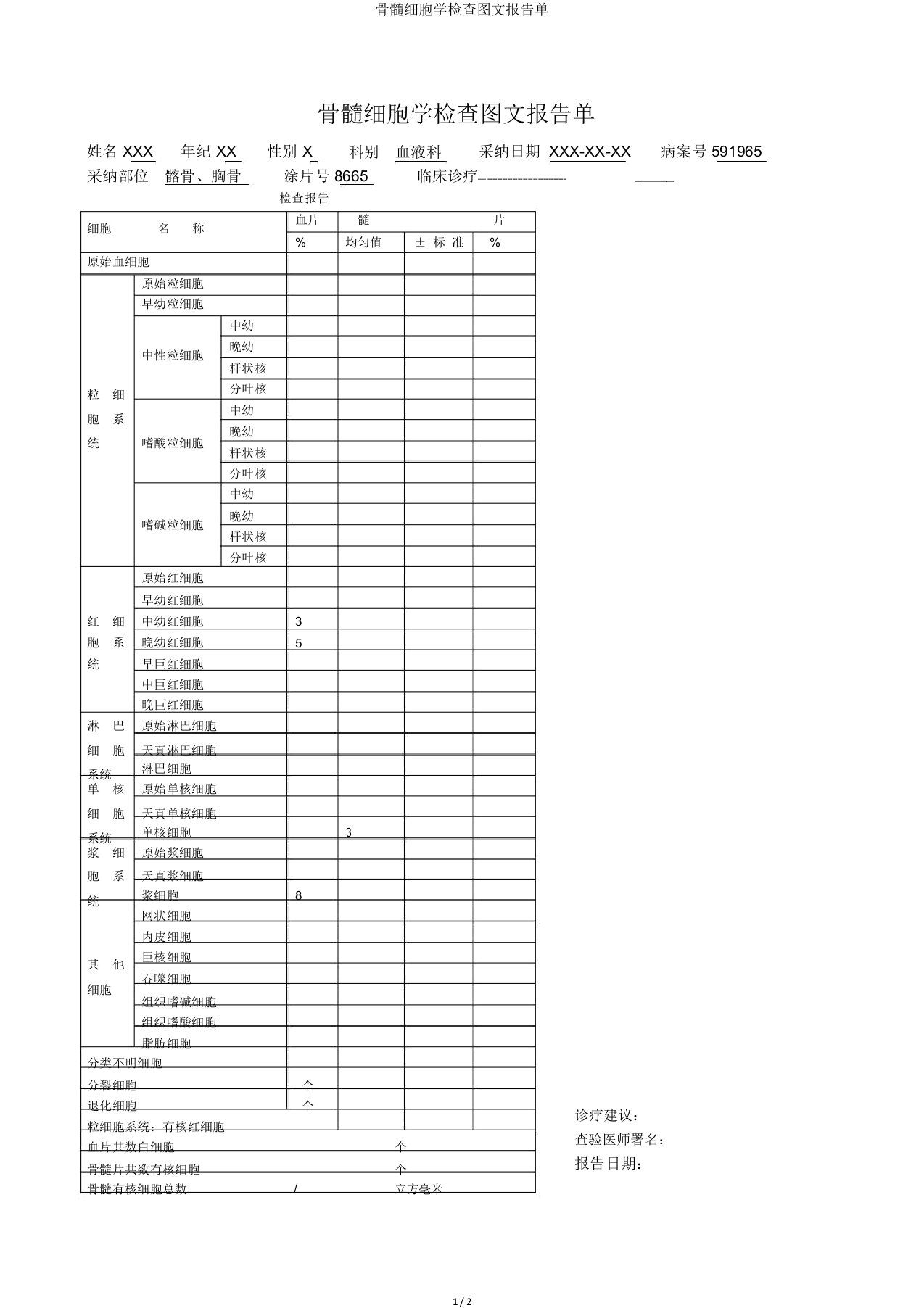 骨髓细胞学检查图文报告单