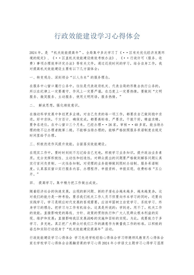 总结报告行政效能建设学习心得体会