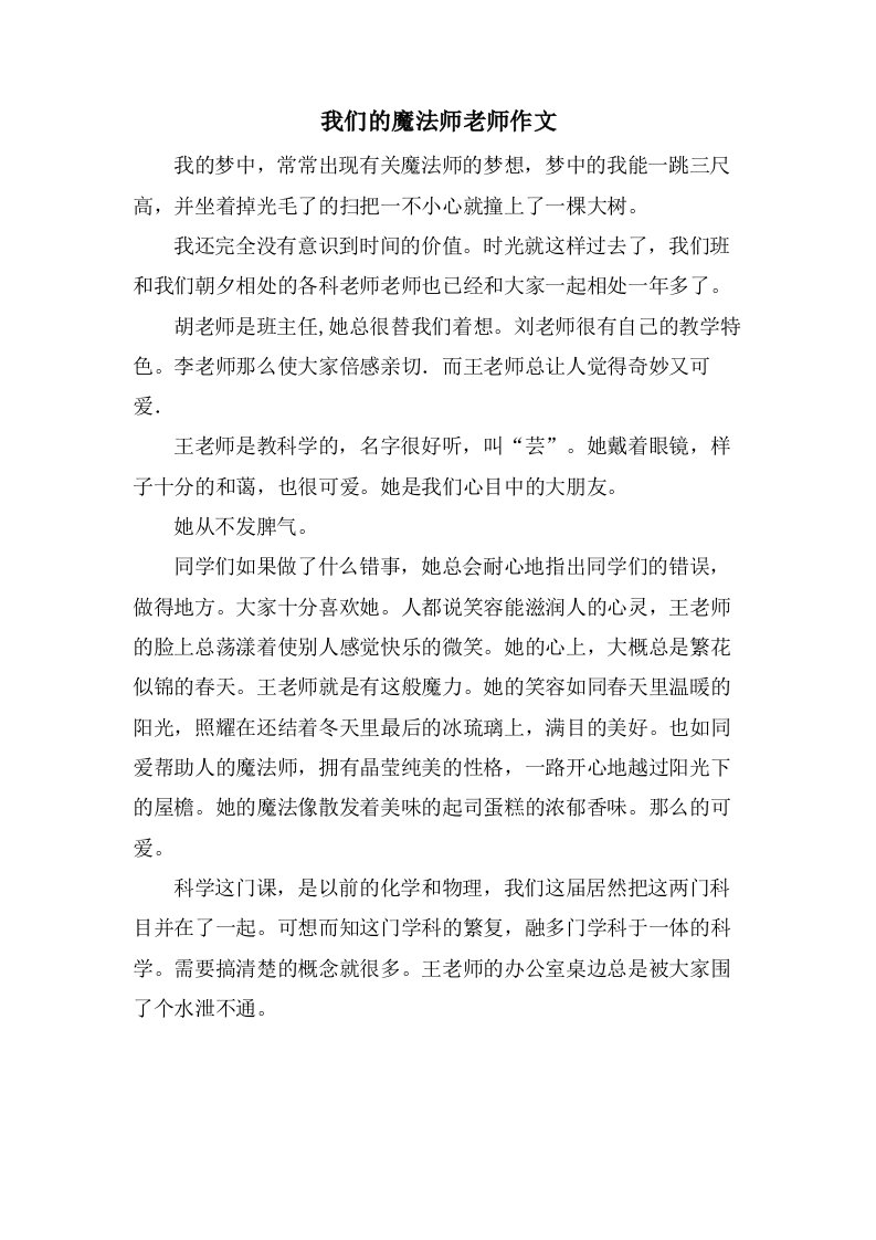 我们的魔法师老师作文