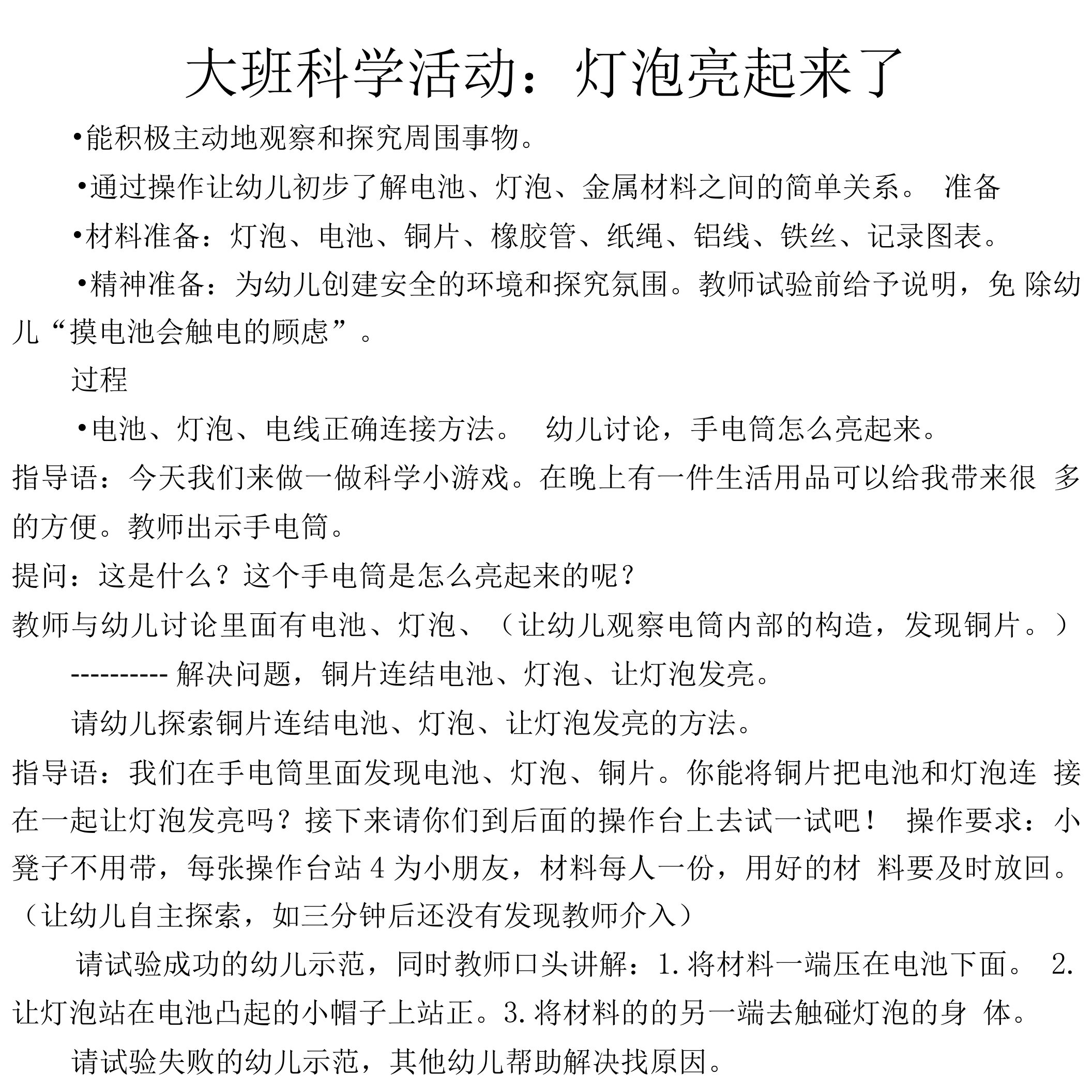 大班科学：《灯泡亮起来了》