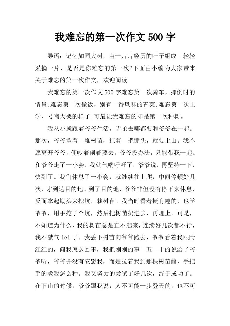 我难忘的第一次作文500字