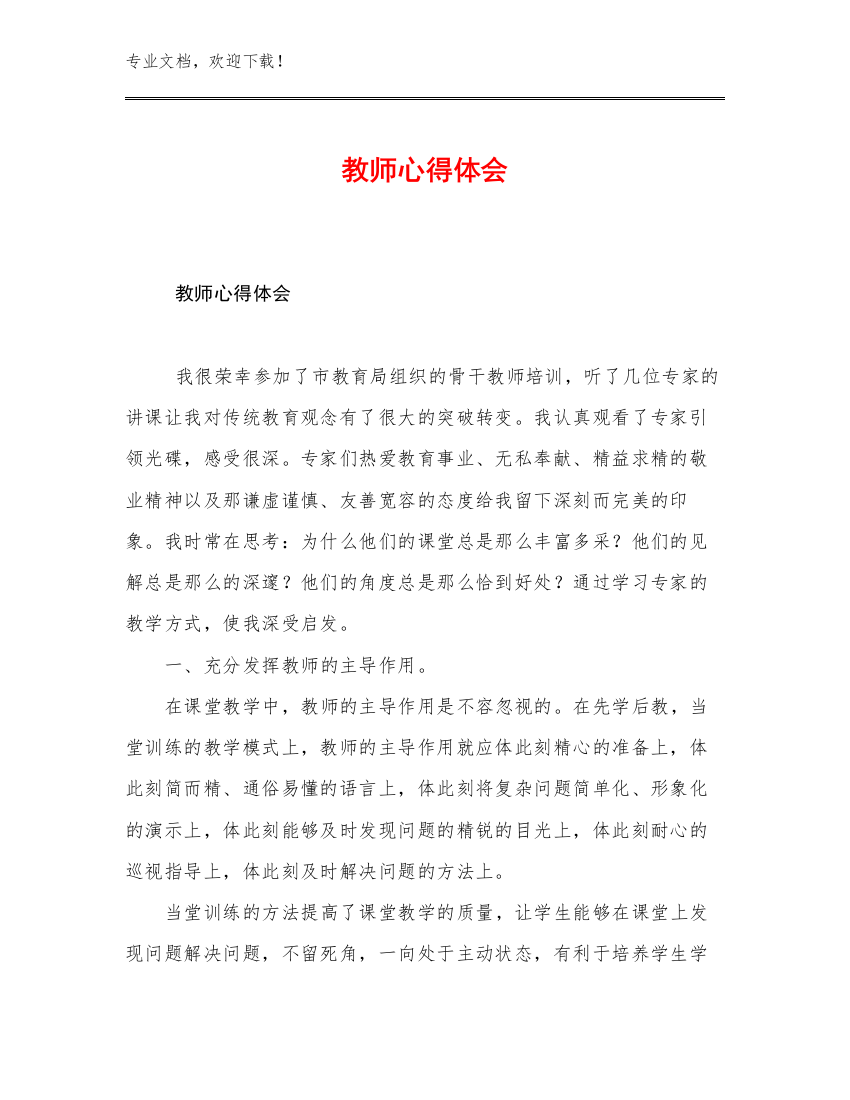 2023年教师心得体会优选例文30篇