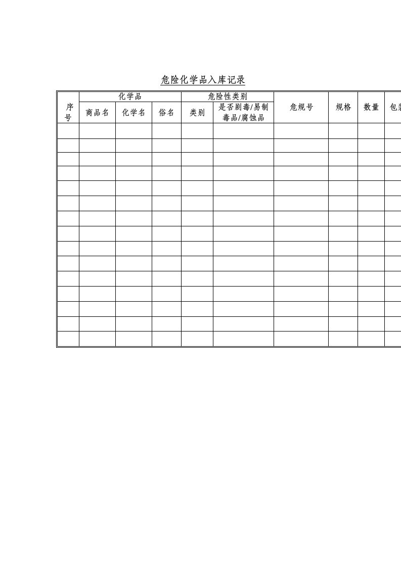 危险化学品入库记录（Word表格）