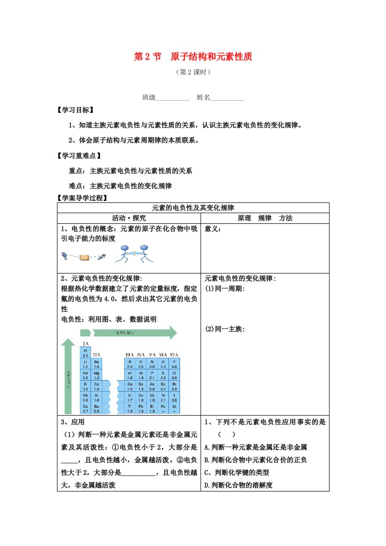 高中化学1.3.2原子结构和元素性质学案鲁科版