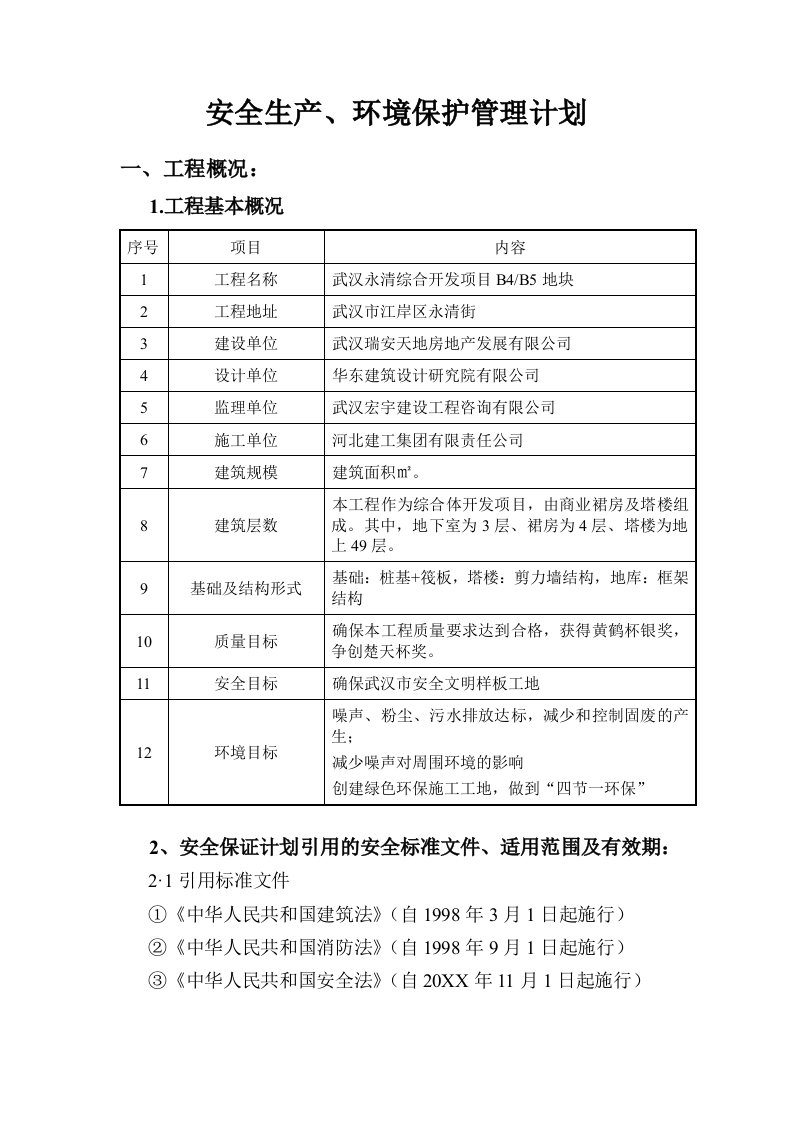 生产管理--安全生产环境保护管理计划