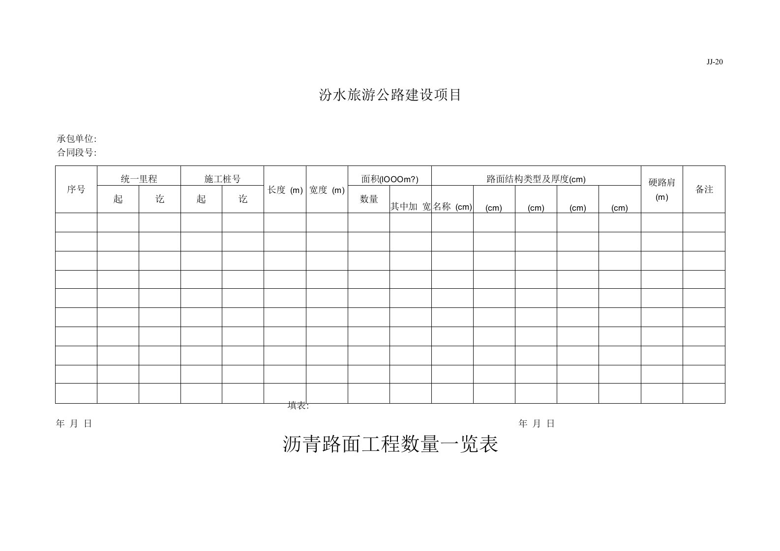 沥青路面工程数量一览表