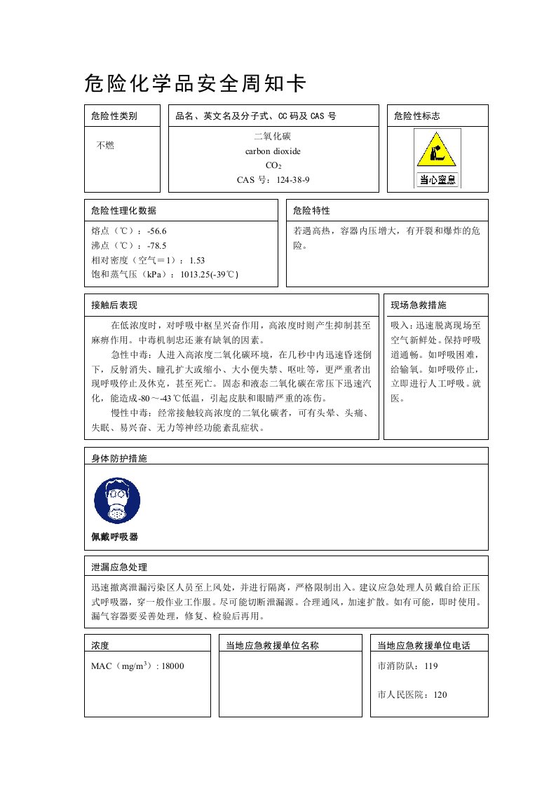 二氧化碳安全周知卡