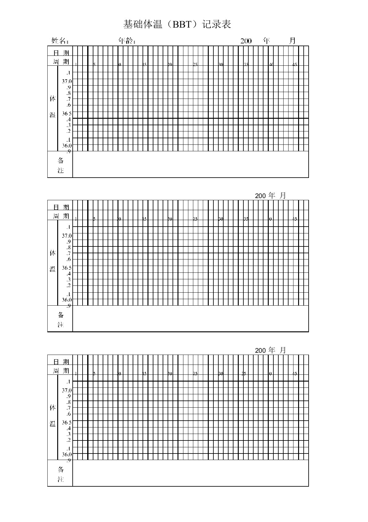 基础体温记录表电子版