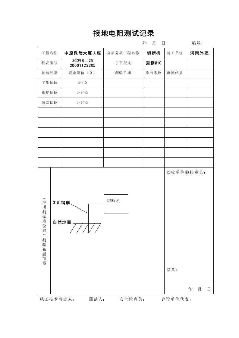 接地电阻测试记录