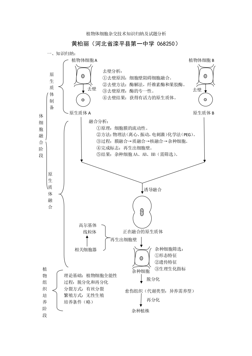 植物体细胞杂交技术知识归纳及试题分析