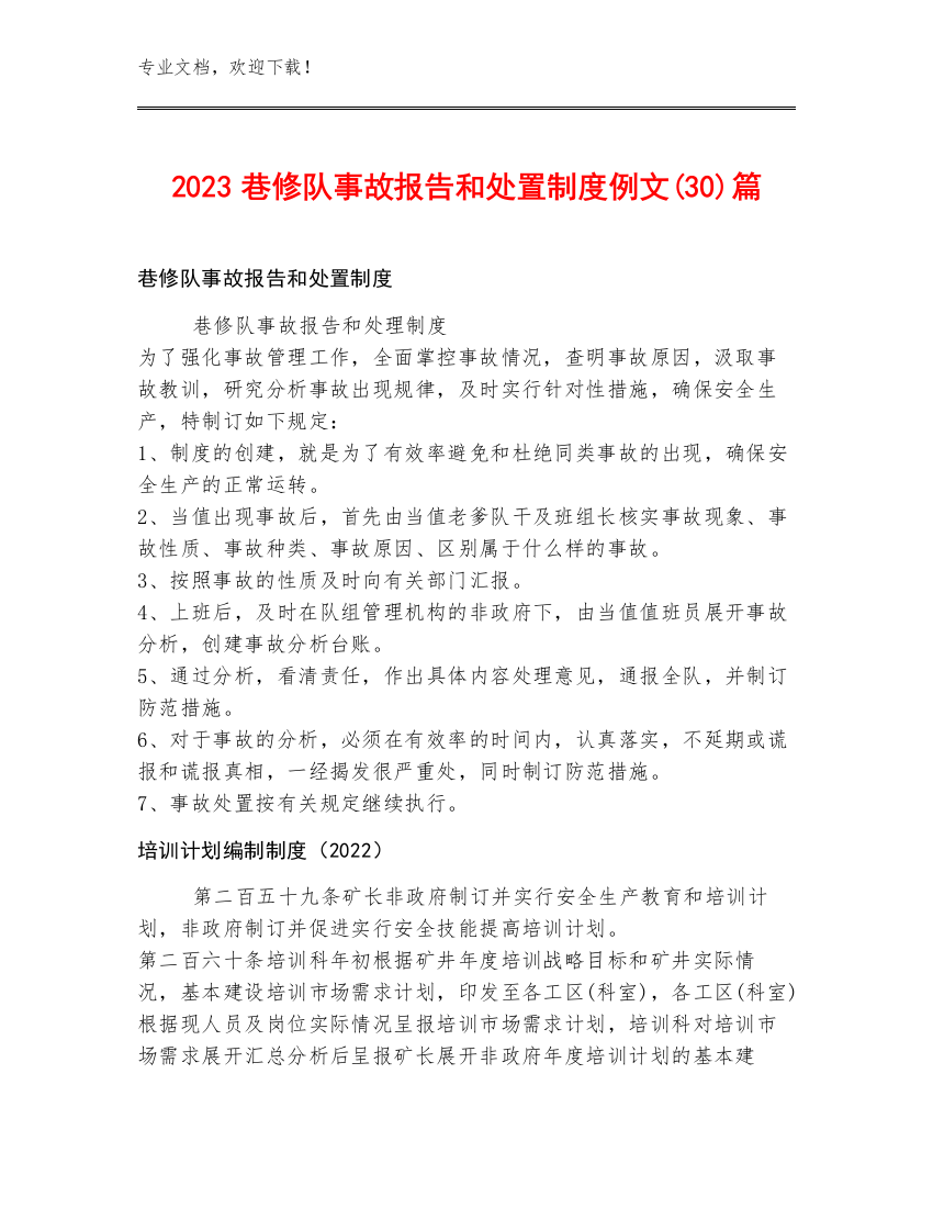 2023巷修队事故报告和处置制度例文(30)篇