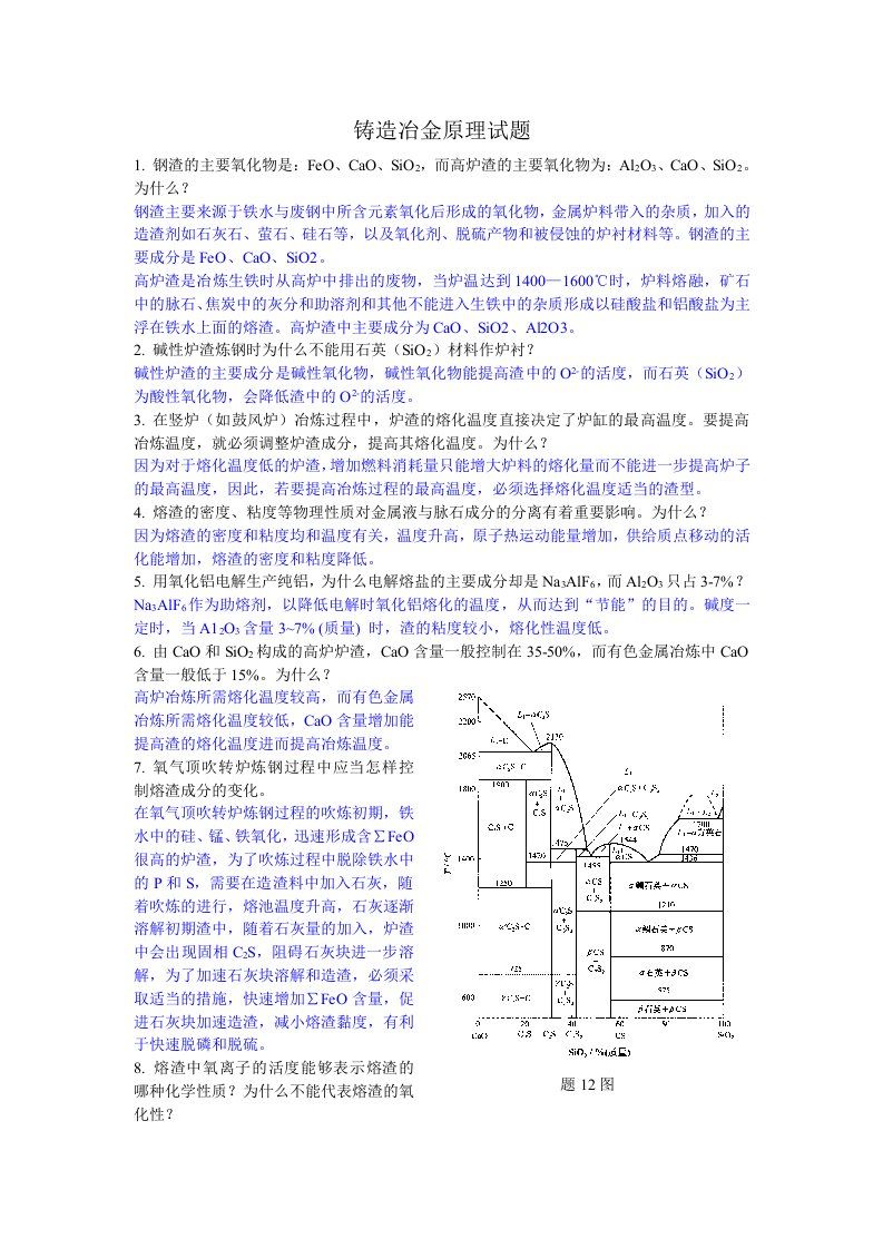 铸造冶金原理试题