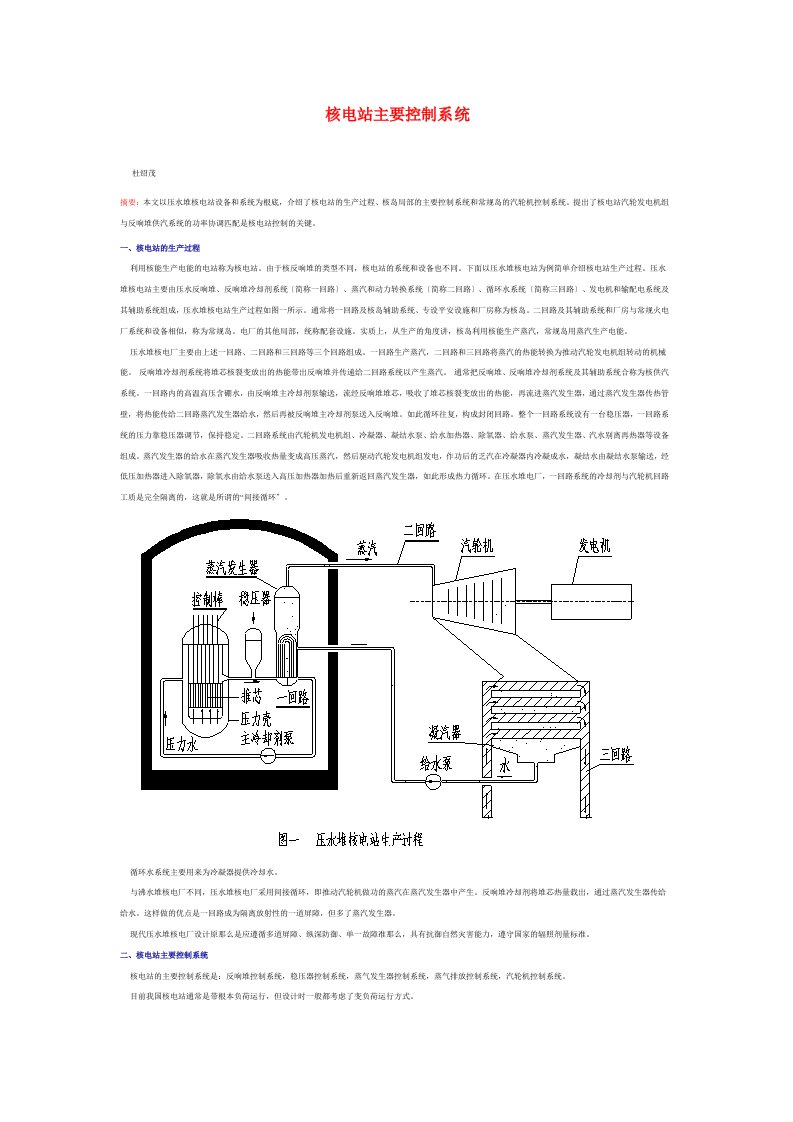 核电站主要控制系统