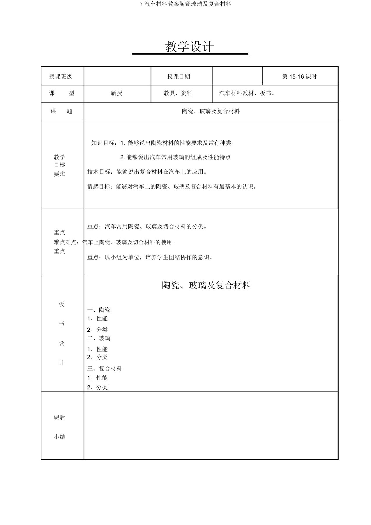 7汽车材料教案陶瓷玻璃及复合材料