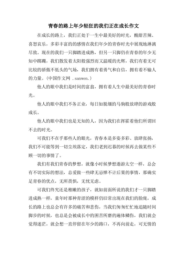 青春的路上年少轻狂的我们正在成长作文