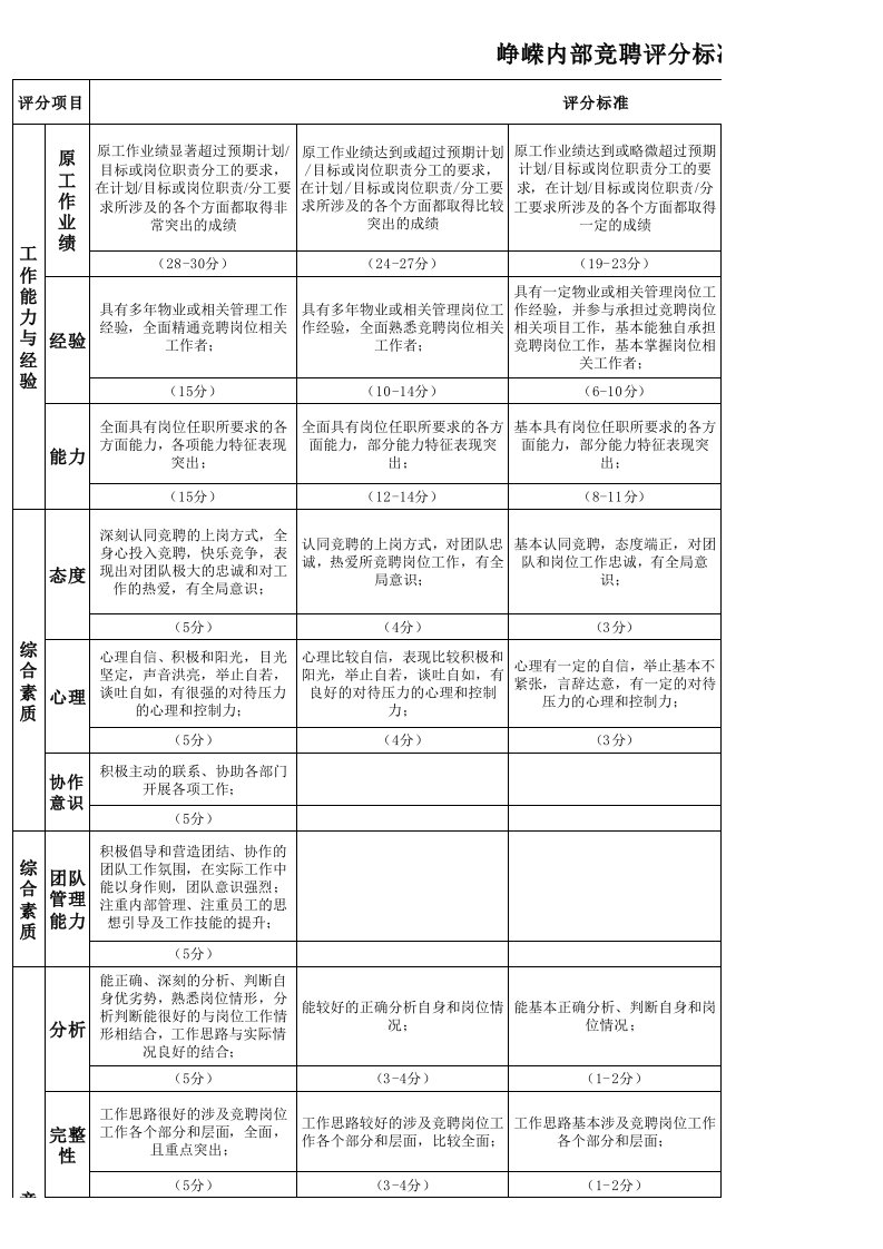 内部竞聘评分表23811