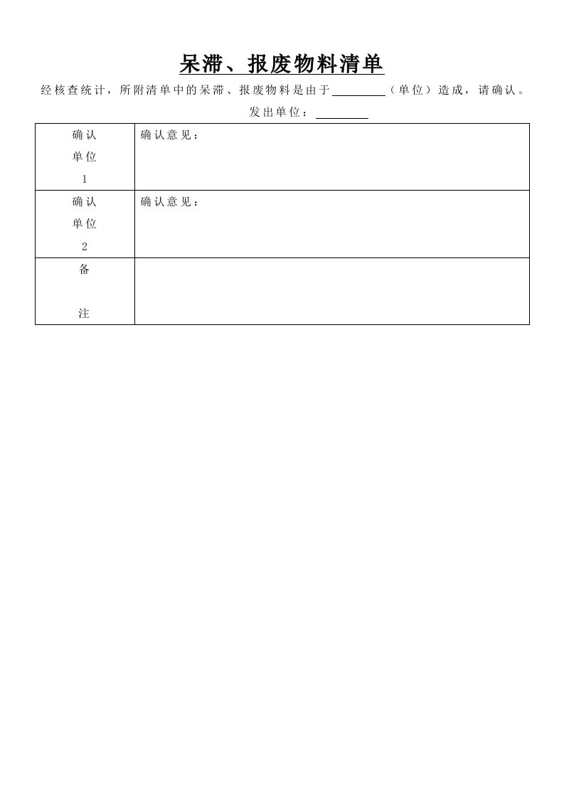 呆滞物料处理相关表格